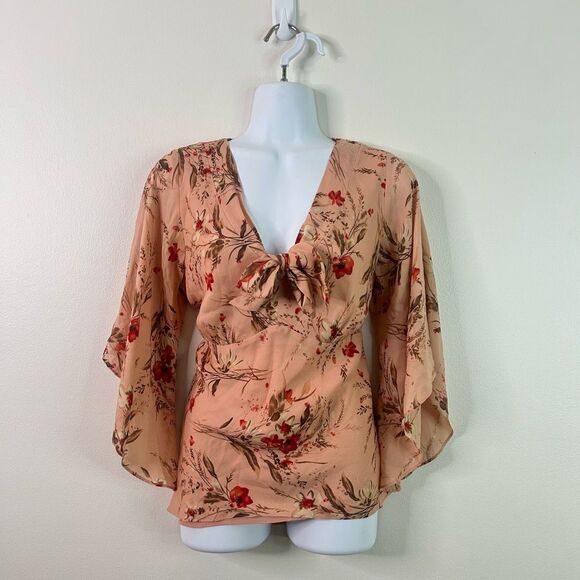 Ann Taylor LOFT 100% Silk Babydoll Top 8 Y2K Fairy Romantic Bell Sleeve V-Neck - Picture 1 of 10